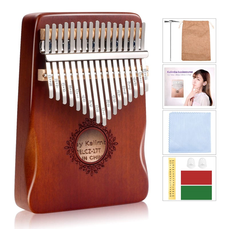 SHUS LIVE Kalimba Thumb Piano 17 Keys, Portable Mbira Finger Piano, Easy to Learn Musical Instrument Gift for Kids and Adult Beginners, Brown1 - Image 1